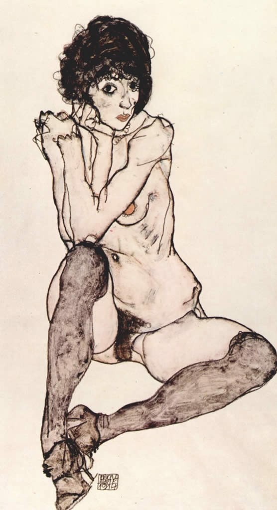 Egon Schiele Sitting feminine act